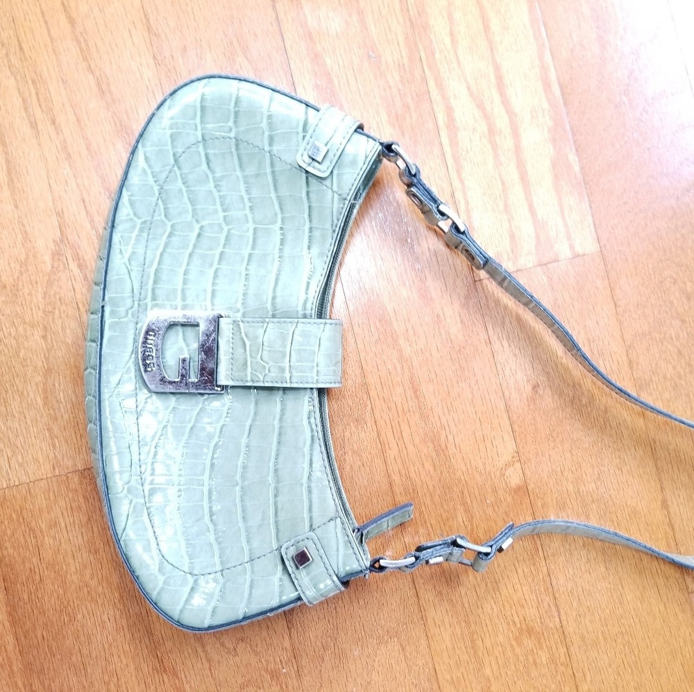 Guess faux crocodile green purse
